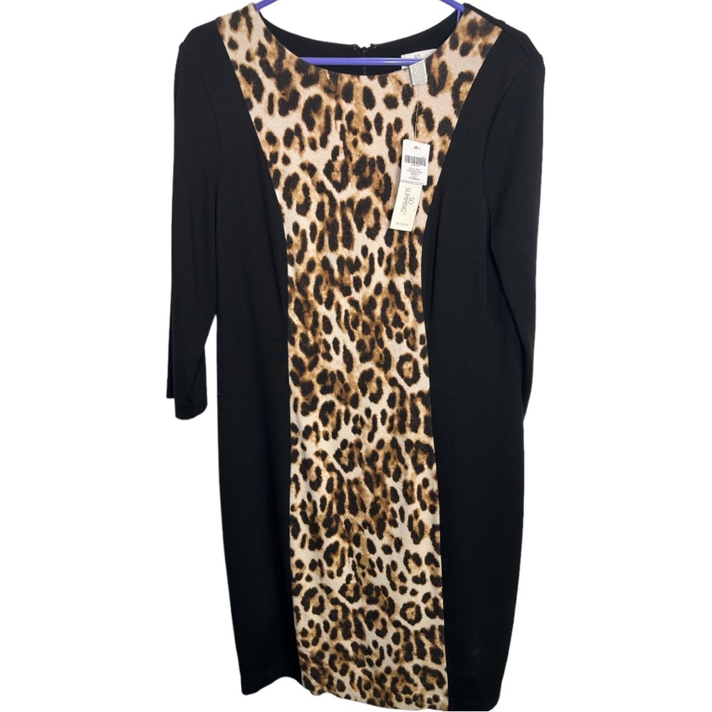 Chico's Black Dress with Leopard Print Panel Size 1.5 (8-10) - Picture 3 of 10